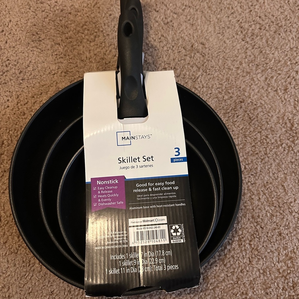 Mainstays Black Nonstick Skillet Set (3-Piece)
